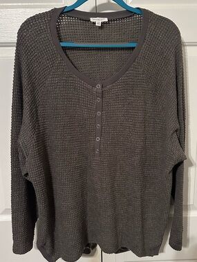 Chic Soul Waffle Knit Henley Sweater - Charcoal Gray